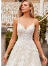 V Neck Ivory Floral Lace Glitter Tulle Gorgeous Wedding Dress